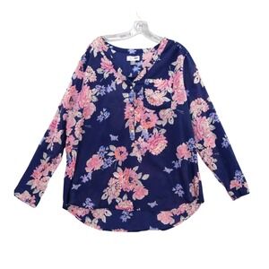 Old Navy Floral Tunic Blouse Womens XL‎ Long Sleeve Button Up Romantic Summer